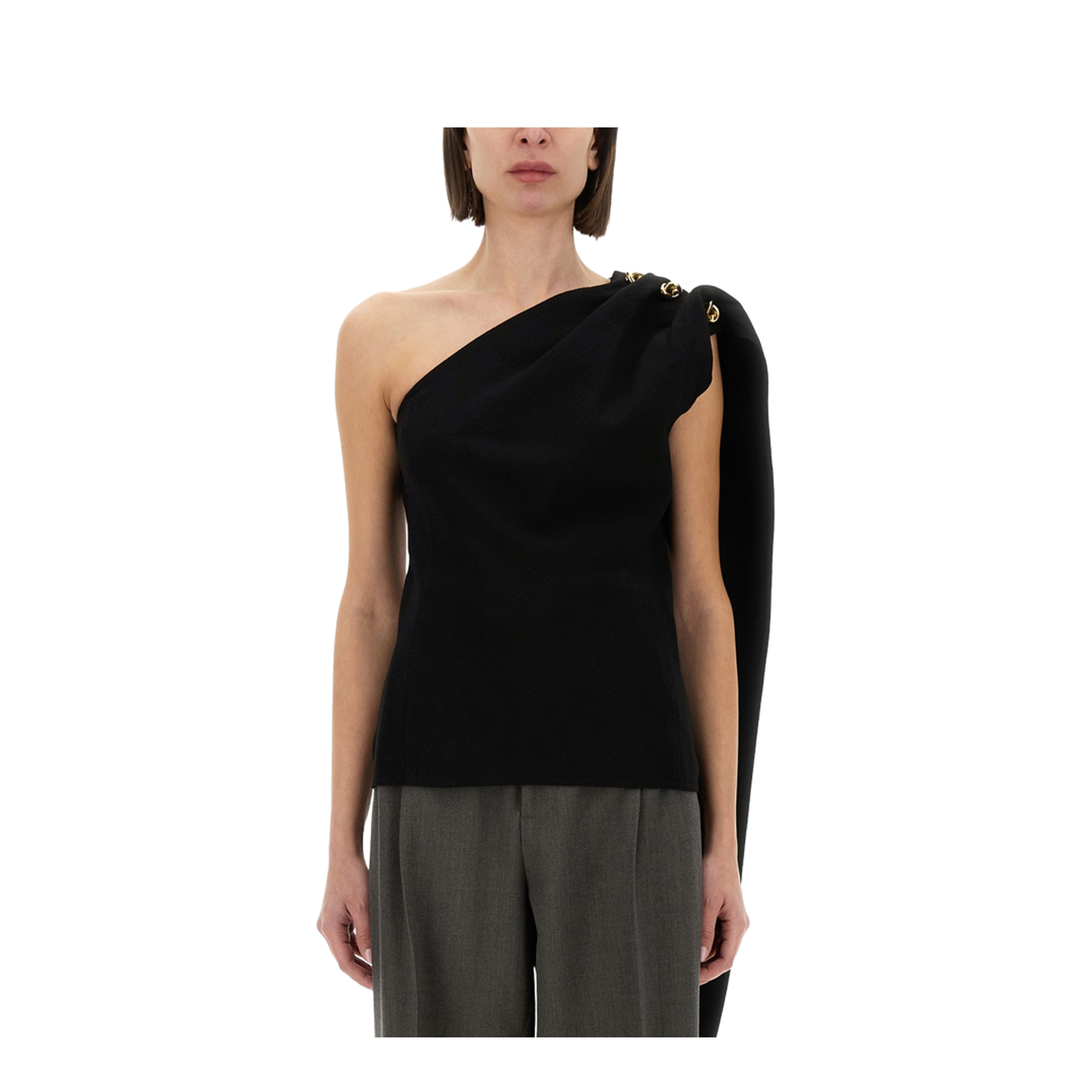 Wool Viscose Crepe Top in Black