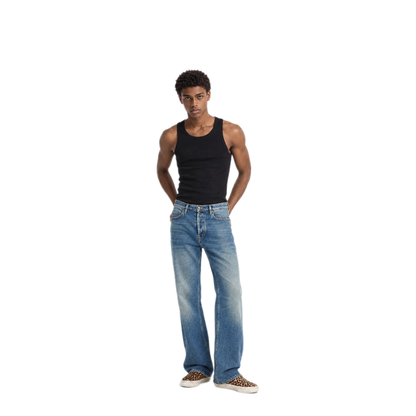 Blue Medium Wash Loose Jeans