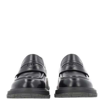 Black Leather Loafer with Logo