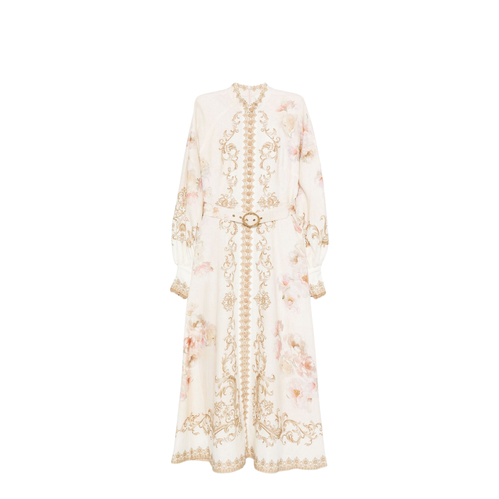 Cream Floral Baroque Linen Maxi Dress