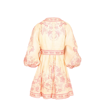 Light Pin Lucky Belted Printed Linen Mini Dress