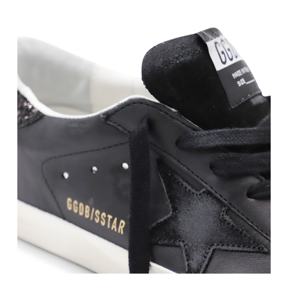 Super-Star in Black Nappa with Black Star and Glitter Heel Tab