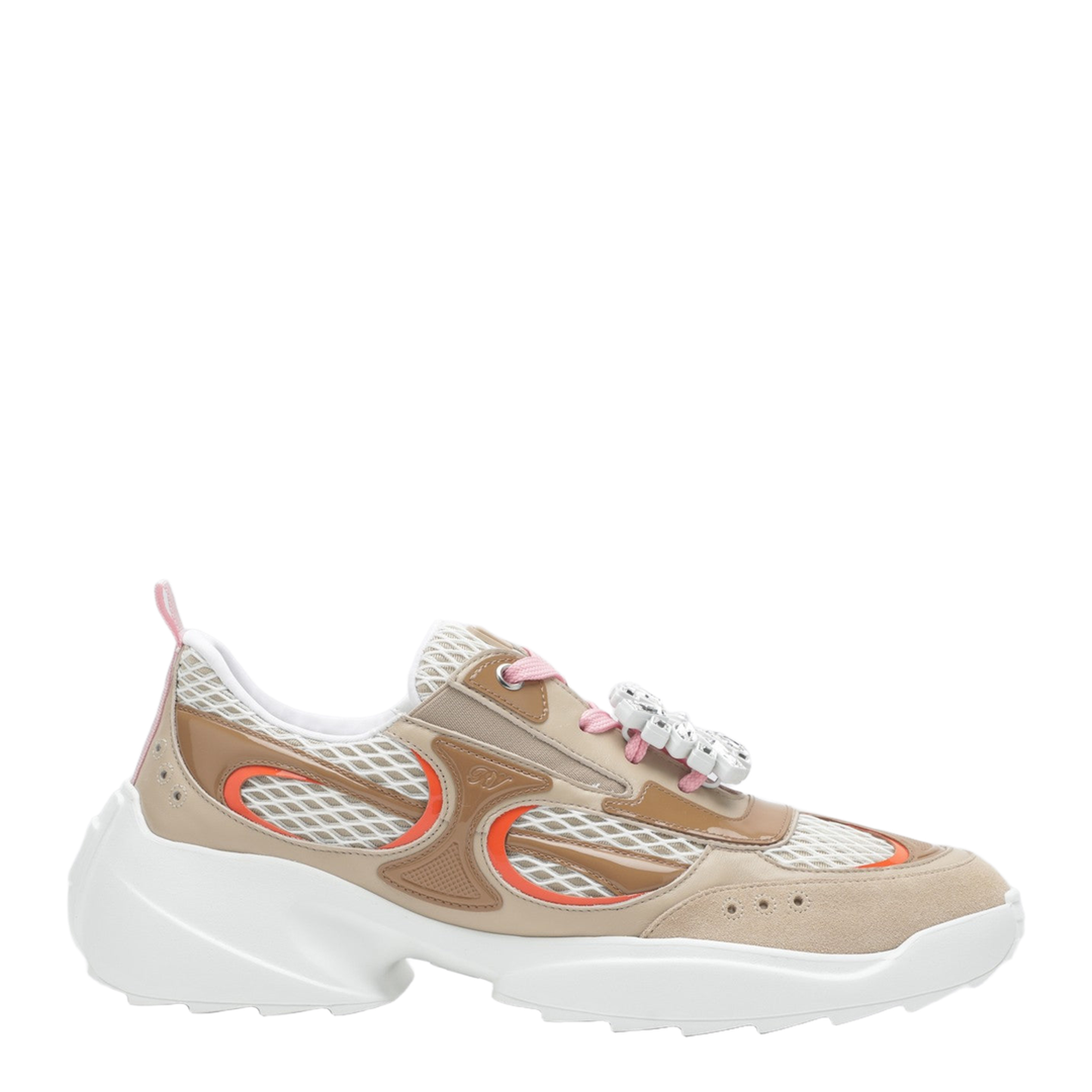 Viv' on the Run Sneakers in Leather and Fabric Beige
