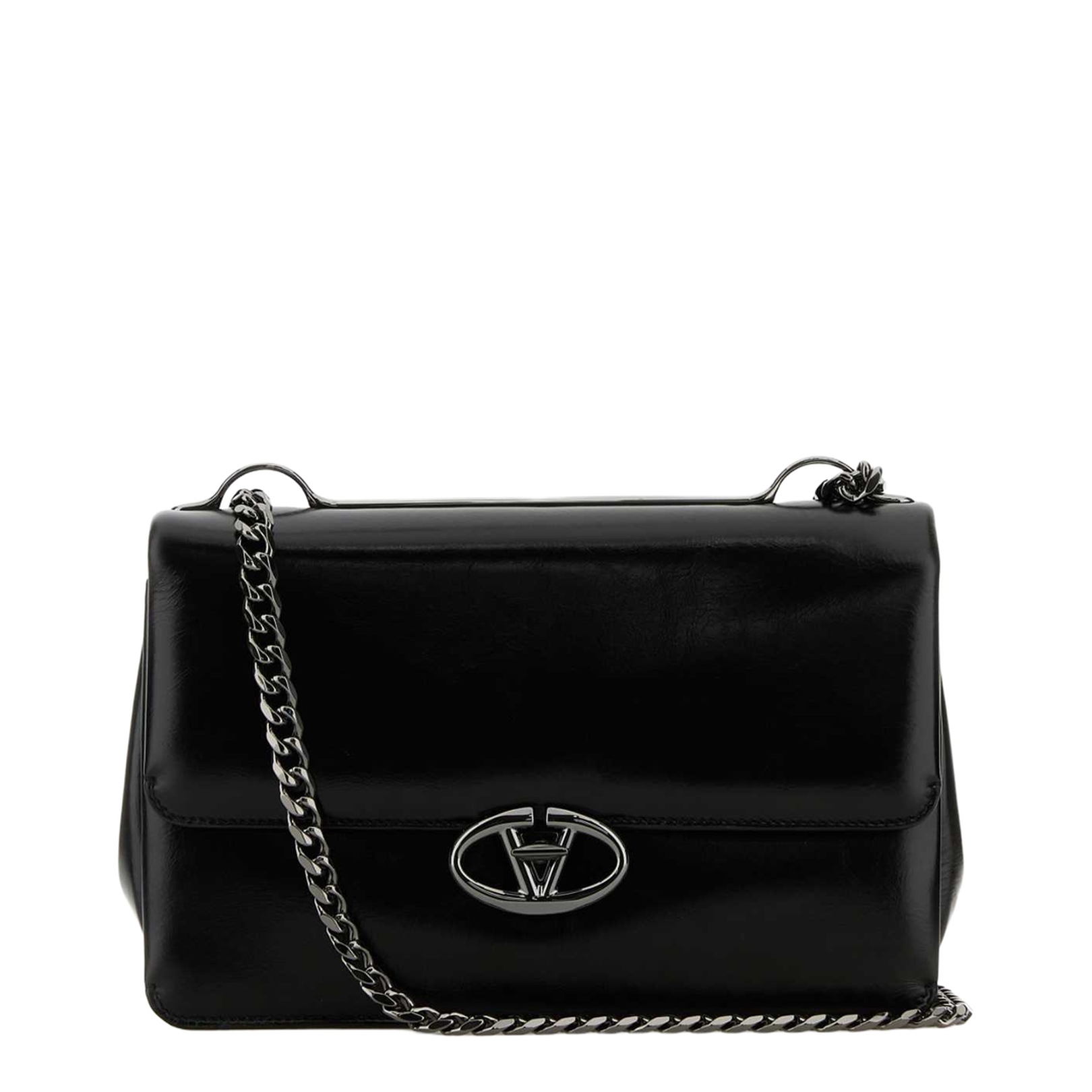 Black leather medium VLogo shoulder bag
