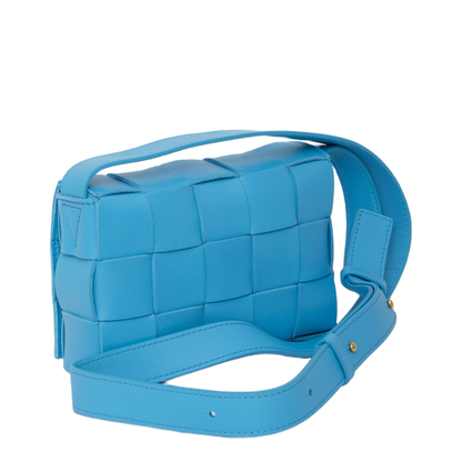 Intrecciato Leather Fold-over Shoulder Bag in Turquoise