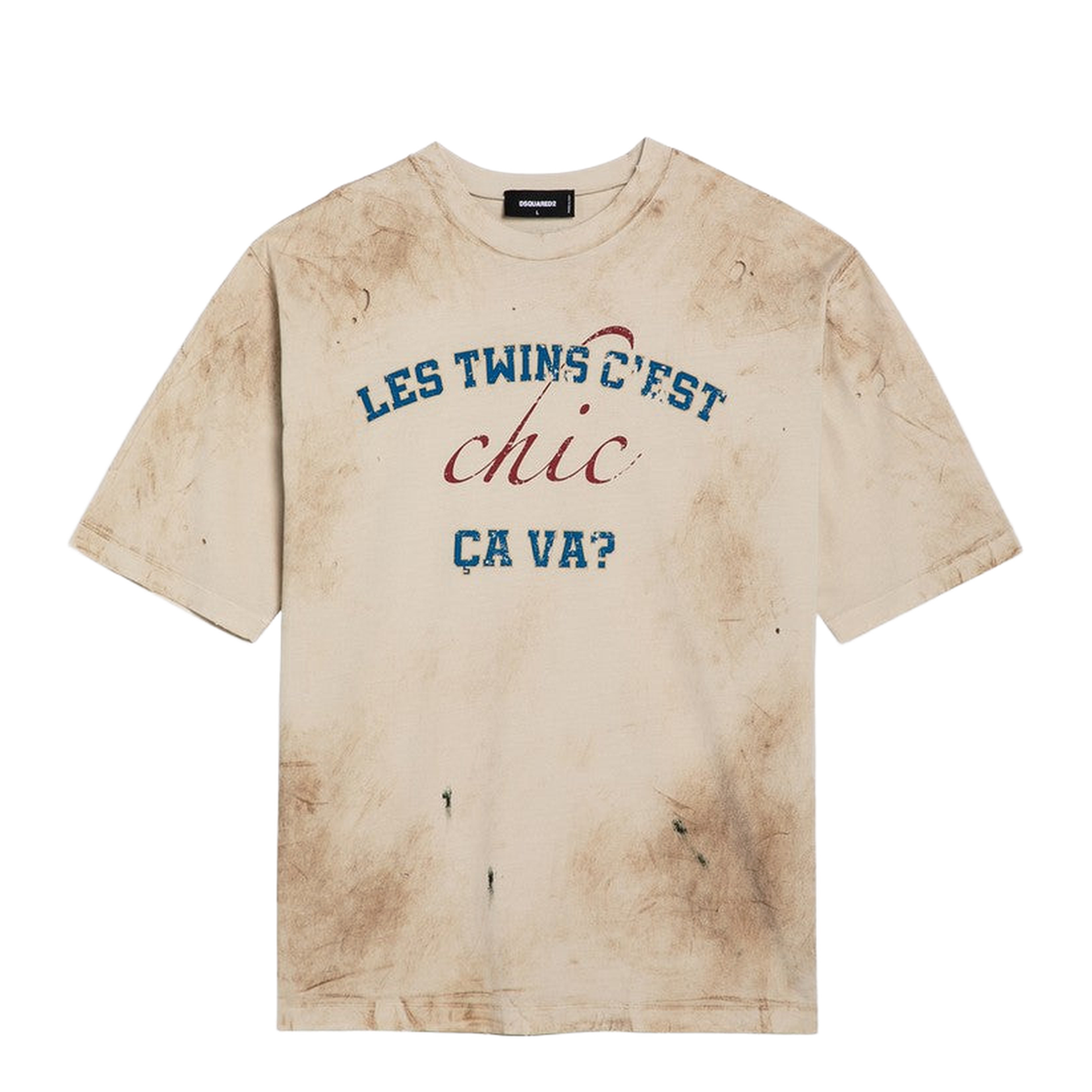 Beige Washed Cotton Crew Neck T-Shirt