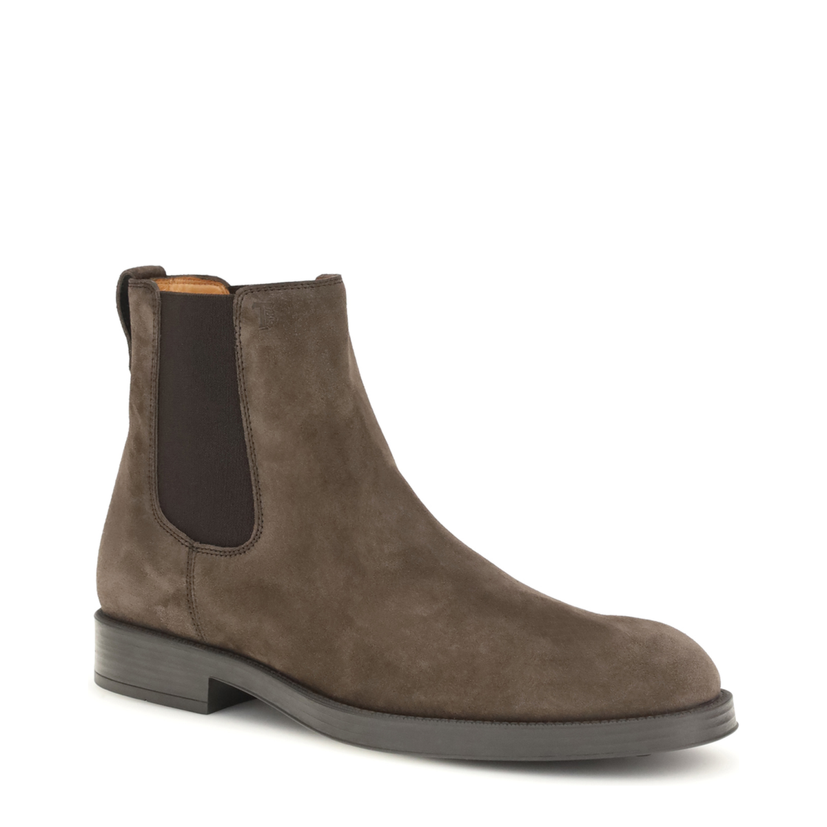 Coffee Brown Elasticated Side Panels Low Stacked Heel Round Toe