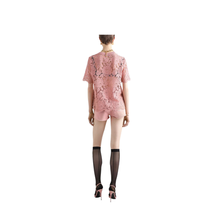 Short-sleeved Cordonetto Lace T-shirt in Pink