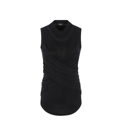 Black Twisted Double-Collar Tank Top