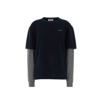 MAYFEYR - Miu Miu - Midnight Blue Wool Blend Sweater - MML07LSOOO6061F095J