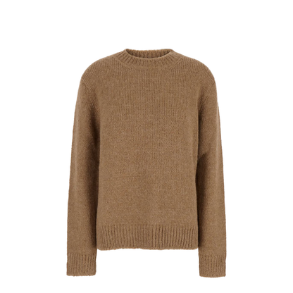 Oversized Beige Sweater With Ribbed Trim In Wool