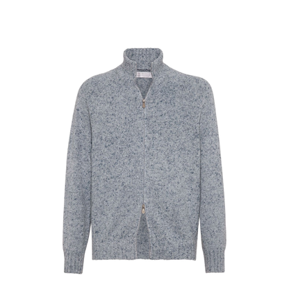 Zip-Front Cardigan in Light Blue Denim