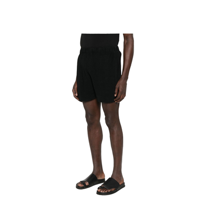 Black Plisse Fabric Pull-On Pants
