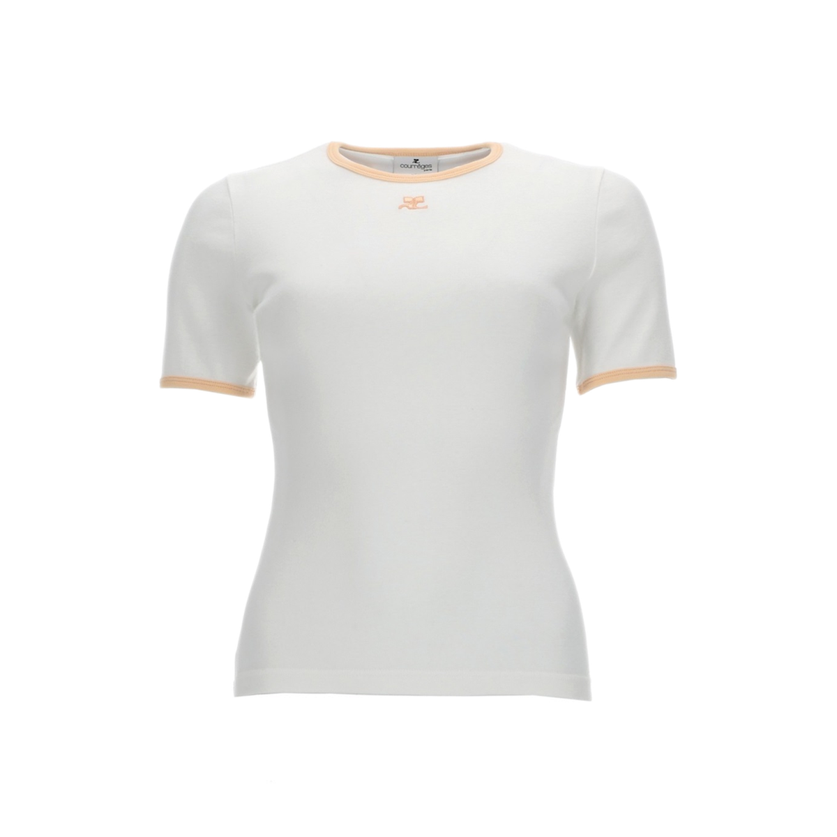 White Orange Contrast Cotton Crew Neck T Shirt