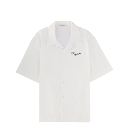 White Poplin Shirt with Logo Print