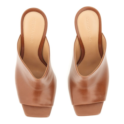 Brown Nappa Leather Knot Mules