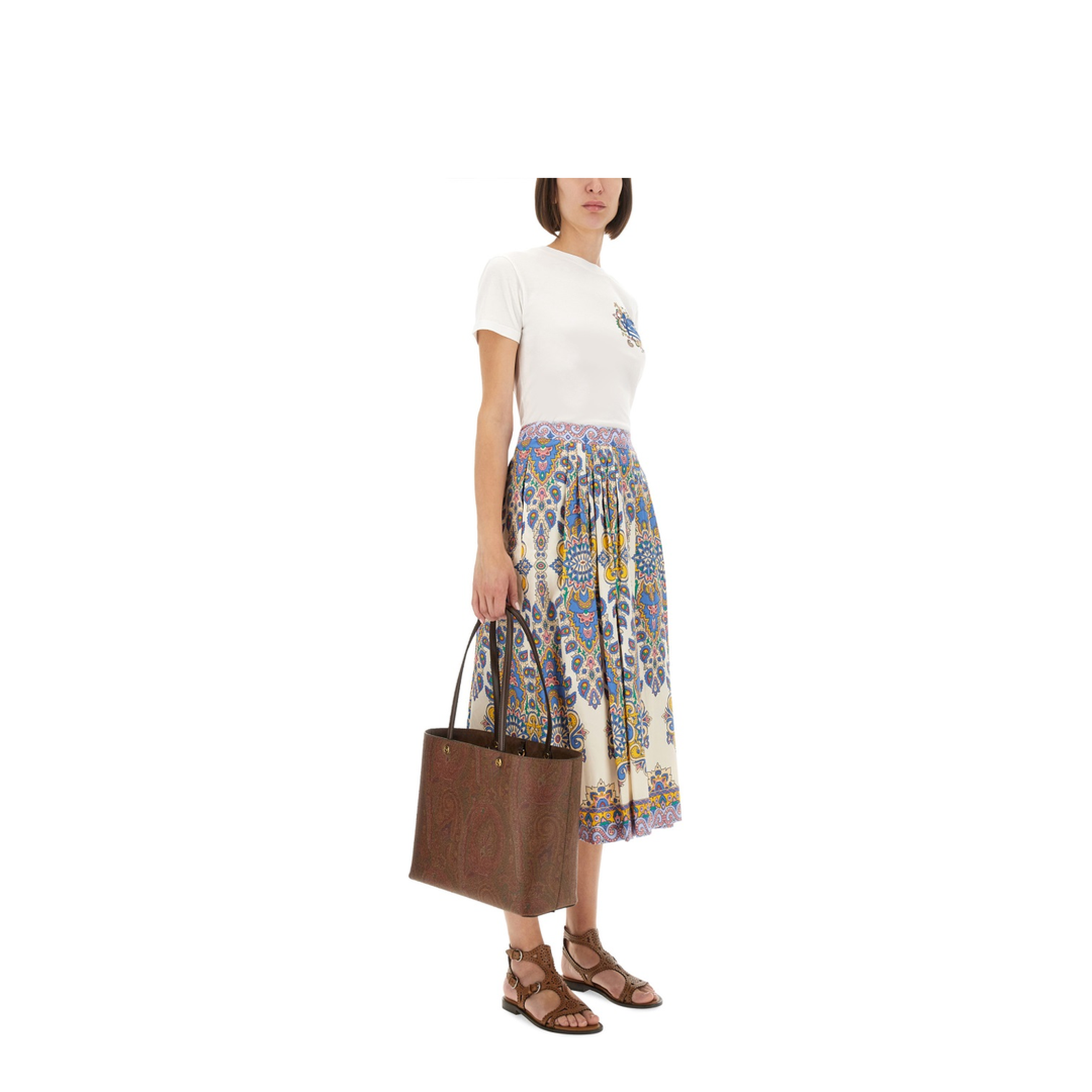 Paisley Print Midi Skirt - Light Beige