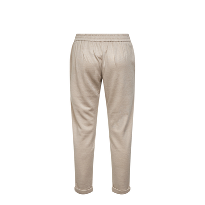 Cotton and Silk Blend Drawstring Pants - Beige