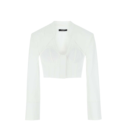 Cotton Poplin Cropped Shirt - White