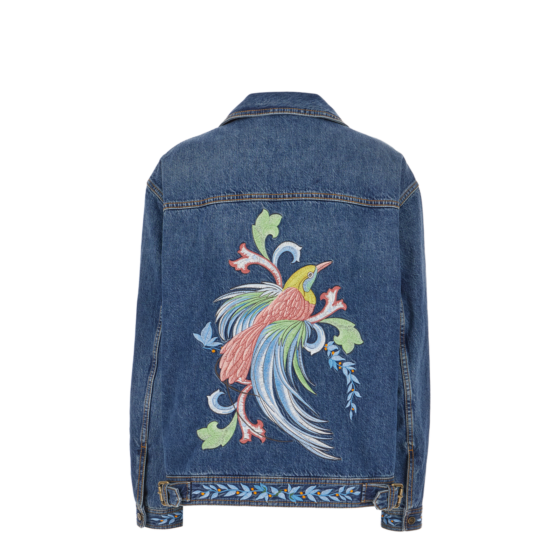 Embroidered Zipped Denim Jacket - Blue