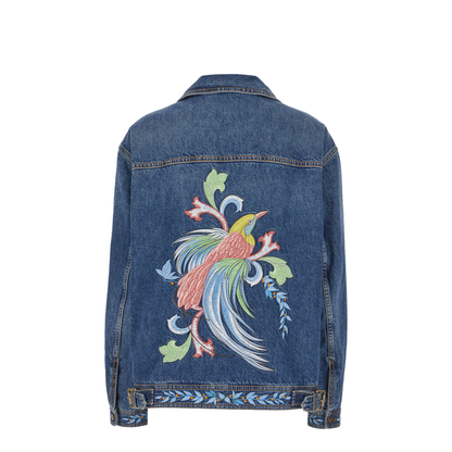Embroidered Zipped Denim Jacket - Blue