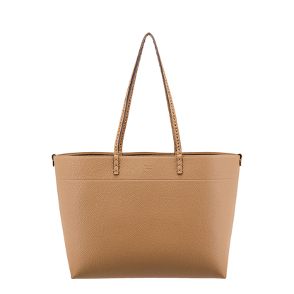 Roll Medium Leather Structured Tote - Tan