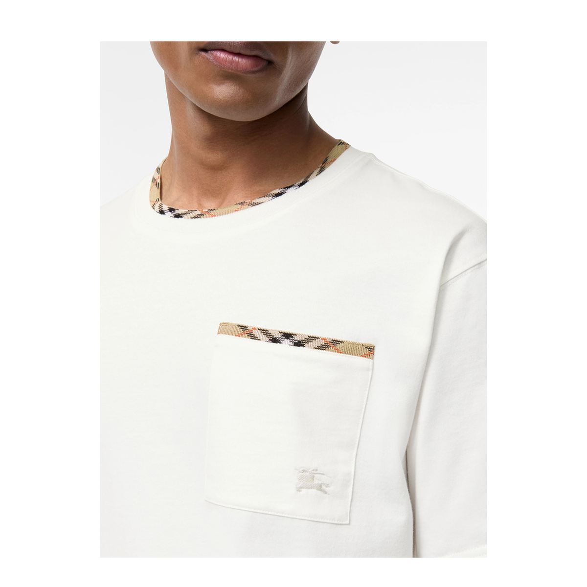 Cotton T Shirt With Check Trims