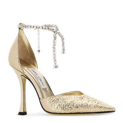 MAYFEYR - Jimmy Choo - Gold Fabric Stevie 100 Pumps - STEVIE100GZBGOLD