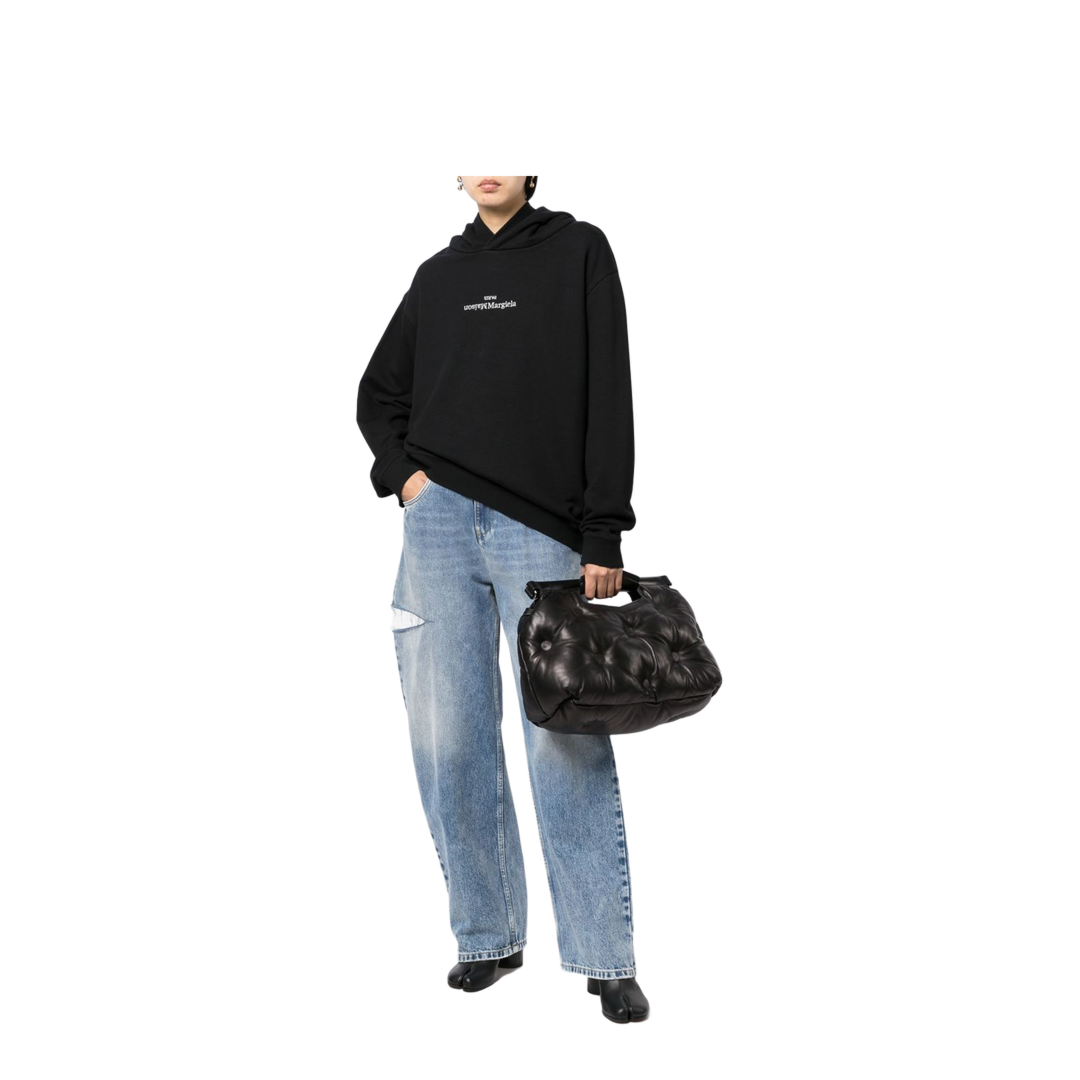 Black Cotton Hooded Sweatshirt