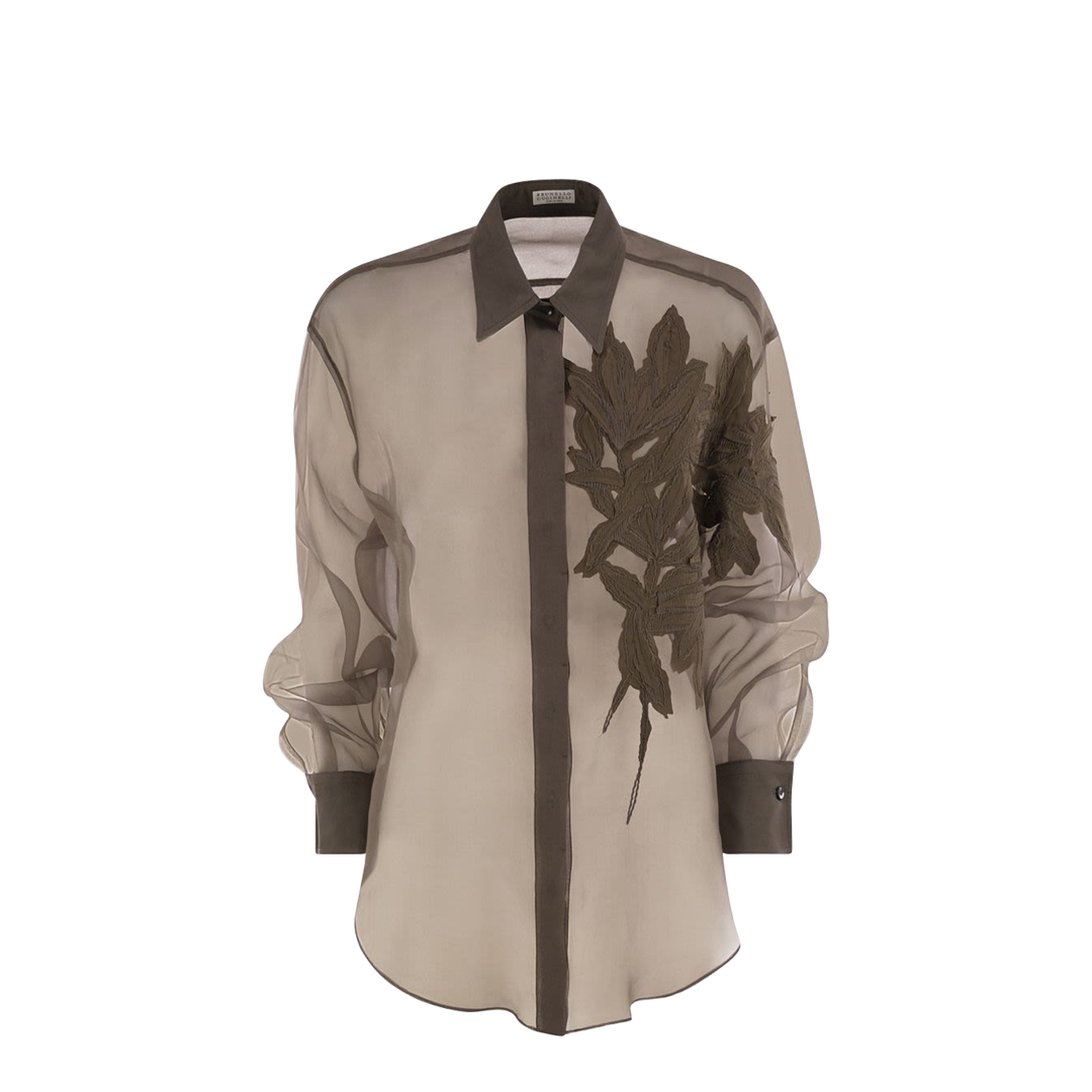 Crispy Silk Shirt with Flora Appliqué
