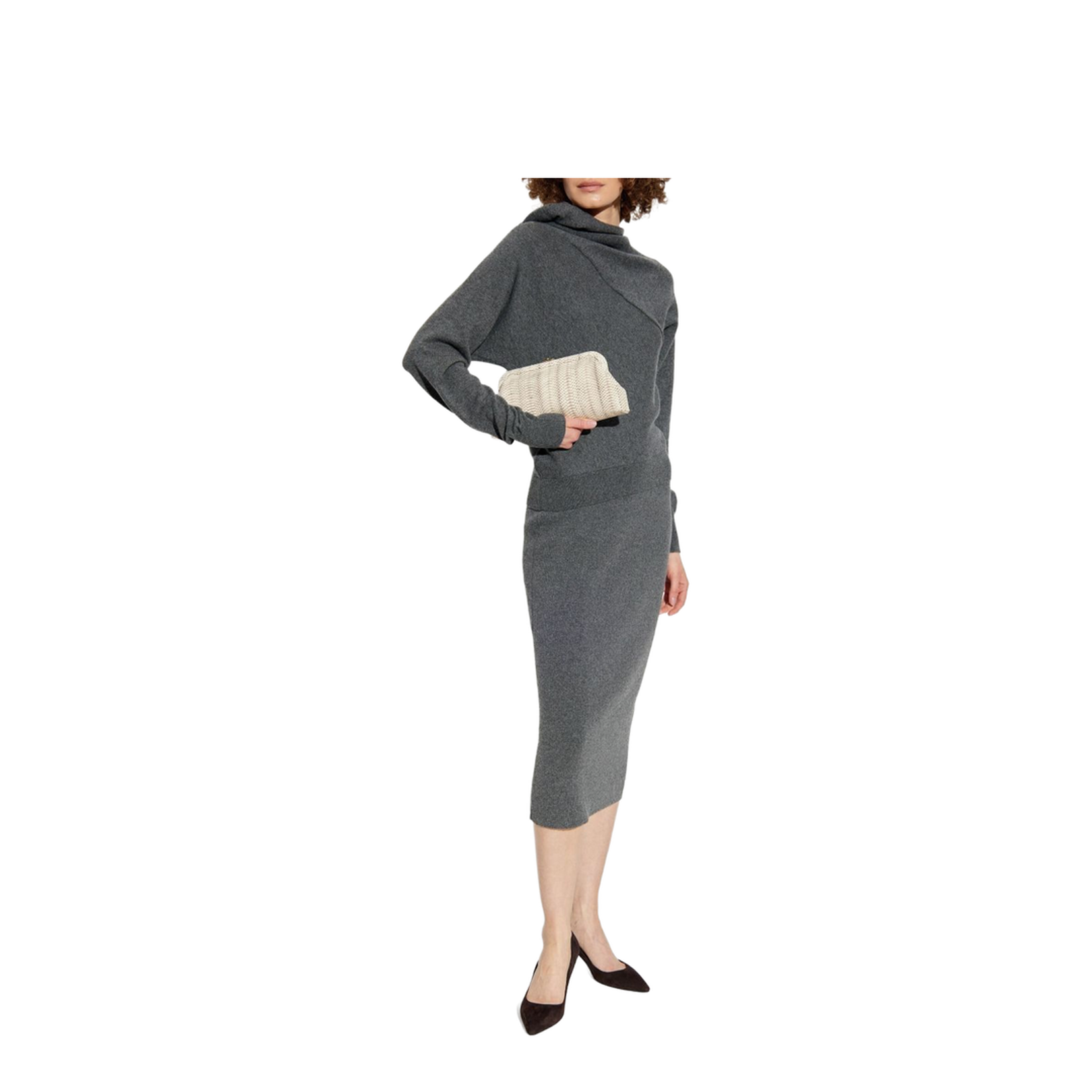 Cashmere and Cotton Midi Skirt - Grey