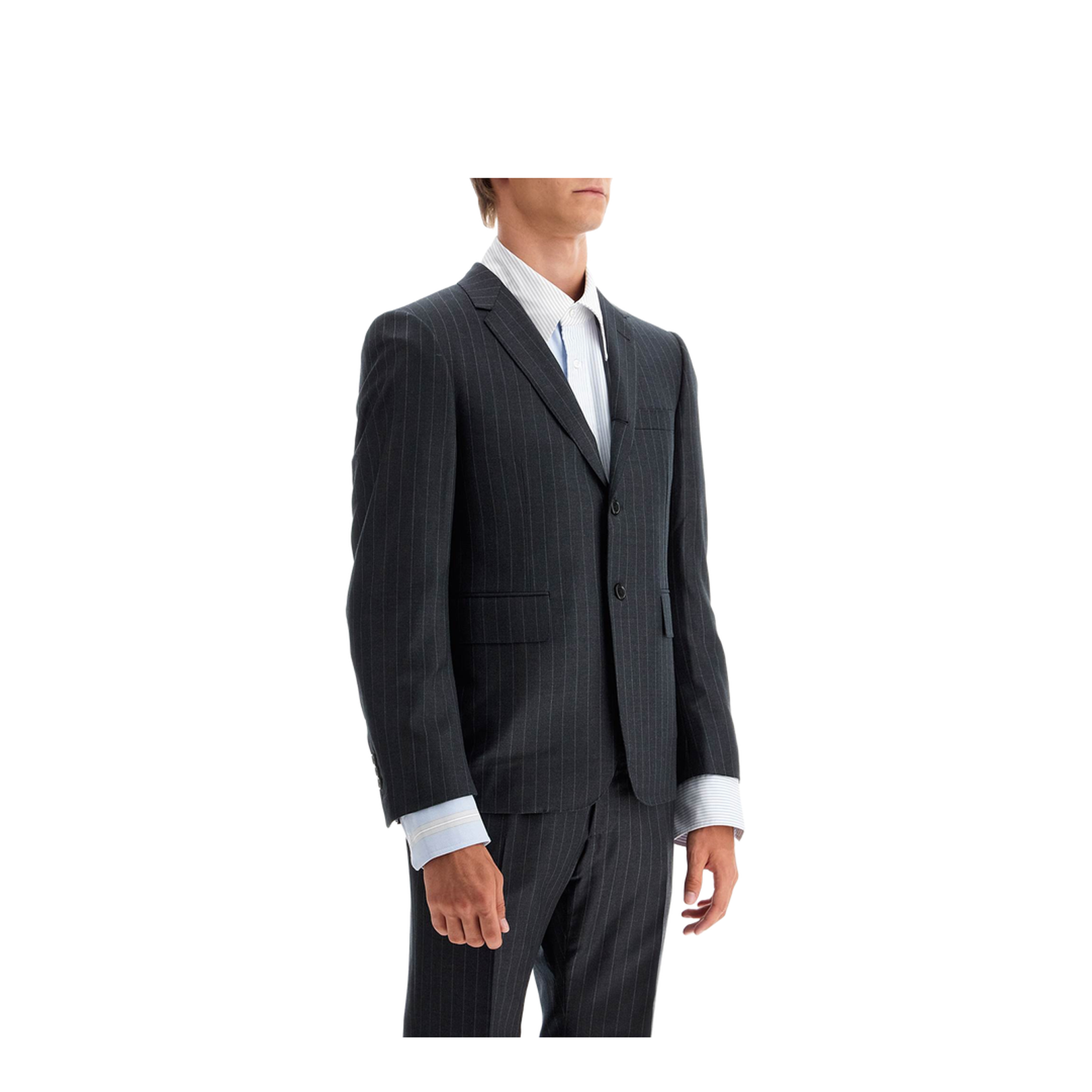 Grey Pinstripe Single-Breasted Jacket