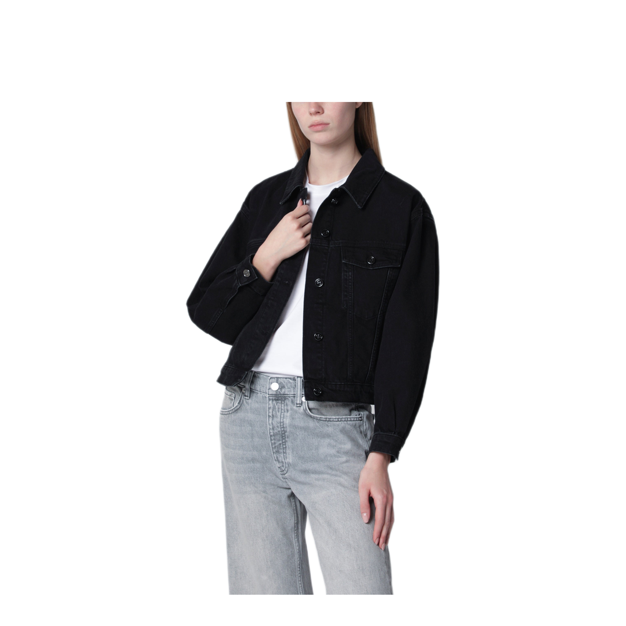 MAYFEYR - Anine Bing - Quincy Cropped Black Denim Jacket - A-01-11909COVTG3