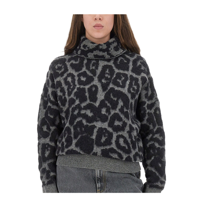 Black/Grey Leopard Jacquard Turtleneck Jumper