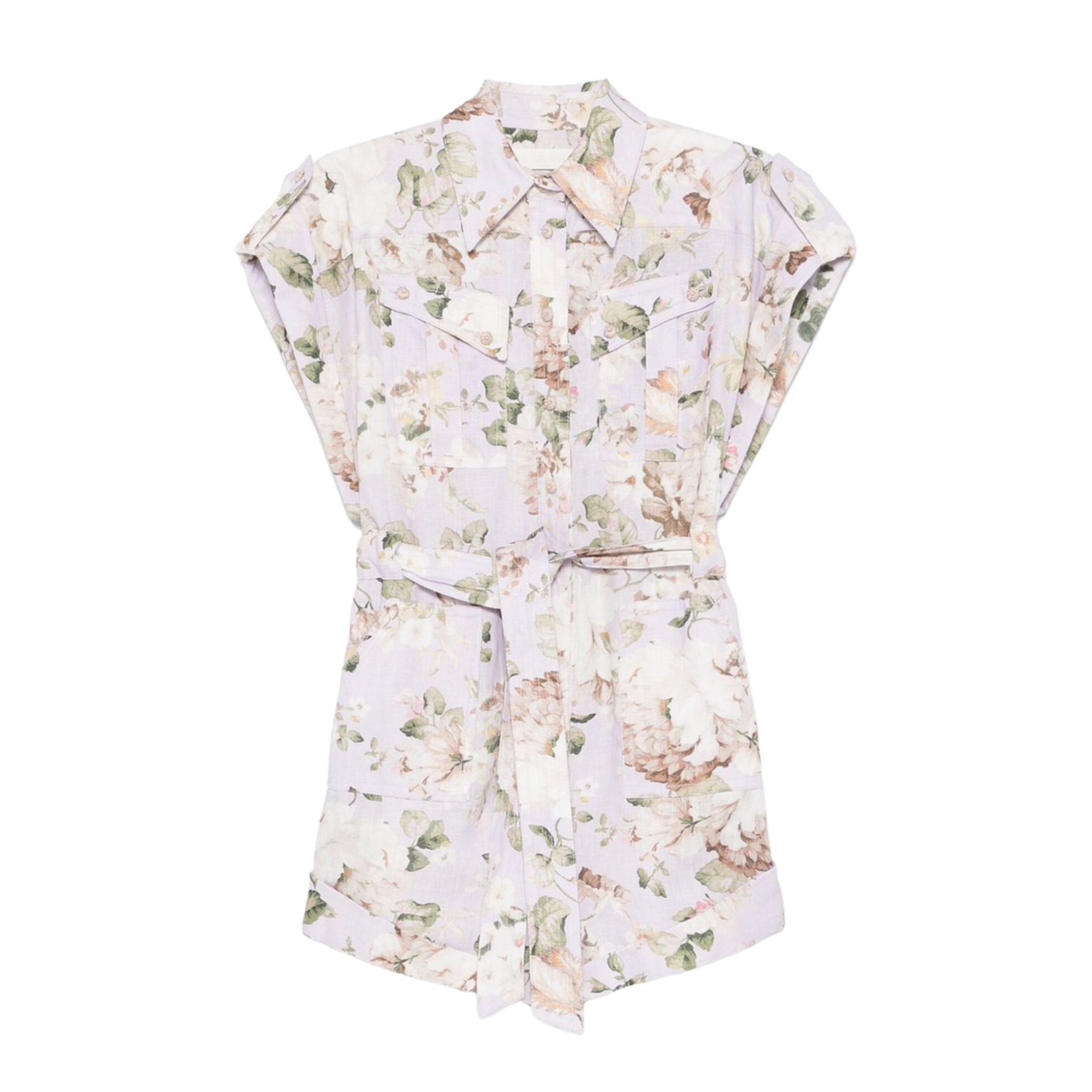 Lilac Floral Print Linen Jumpsuit