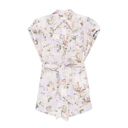 Lilac Floral Print Linen Jumpsuit
