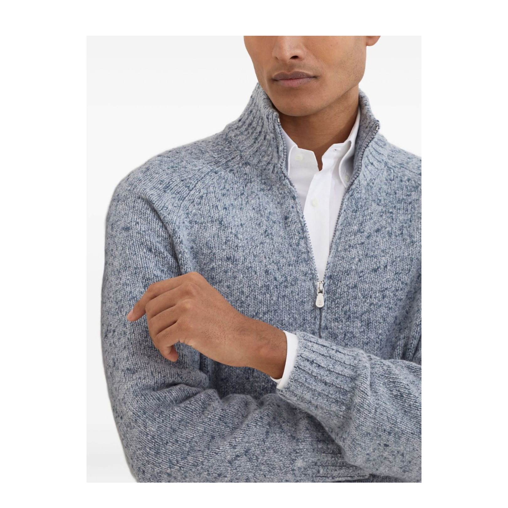 Zip-Front Cardigan in Light Blue Denim
