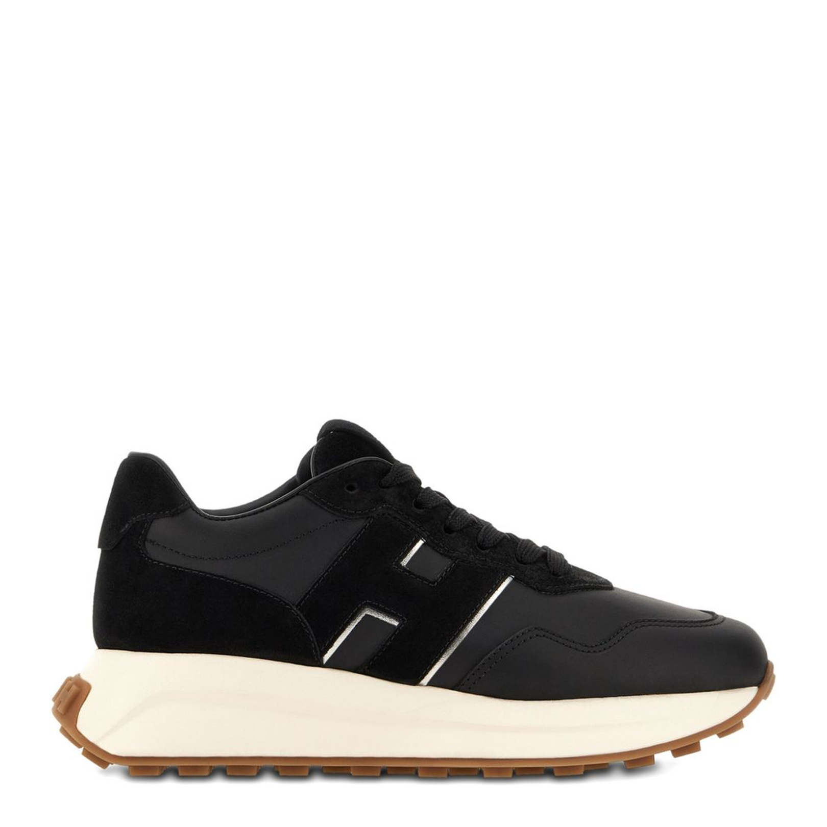 Black Lace-Up Sneakers in Leather and Suede