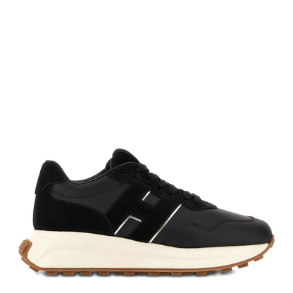 Black Lace-Up Sneakers in Leather and Suede
