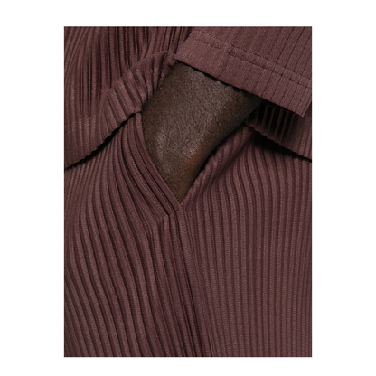 Brown Pleated Design Straight Hem Elasticated Waistband