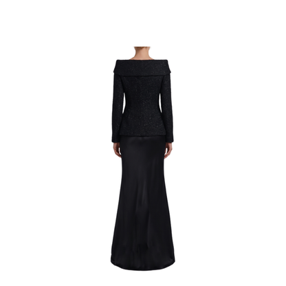MAYFEYR - Self Portrait - Metallic Boucl 6 Satin Maxi Dress - AW26-057XAB