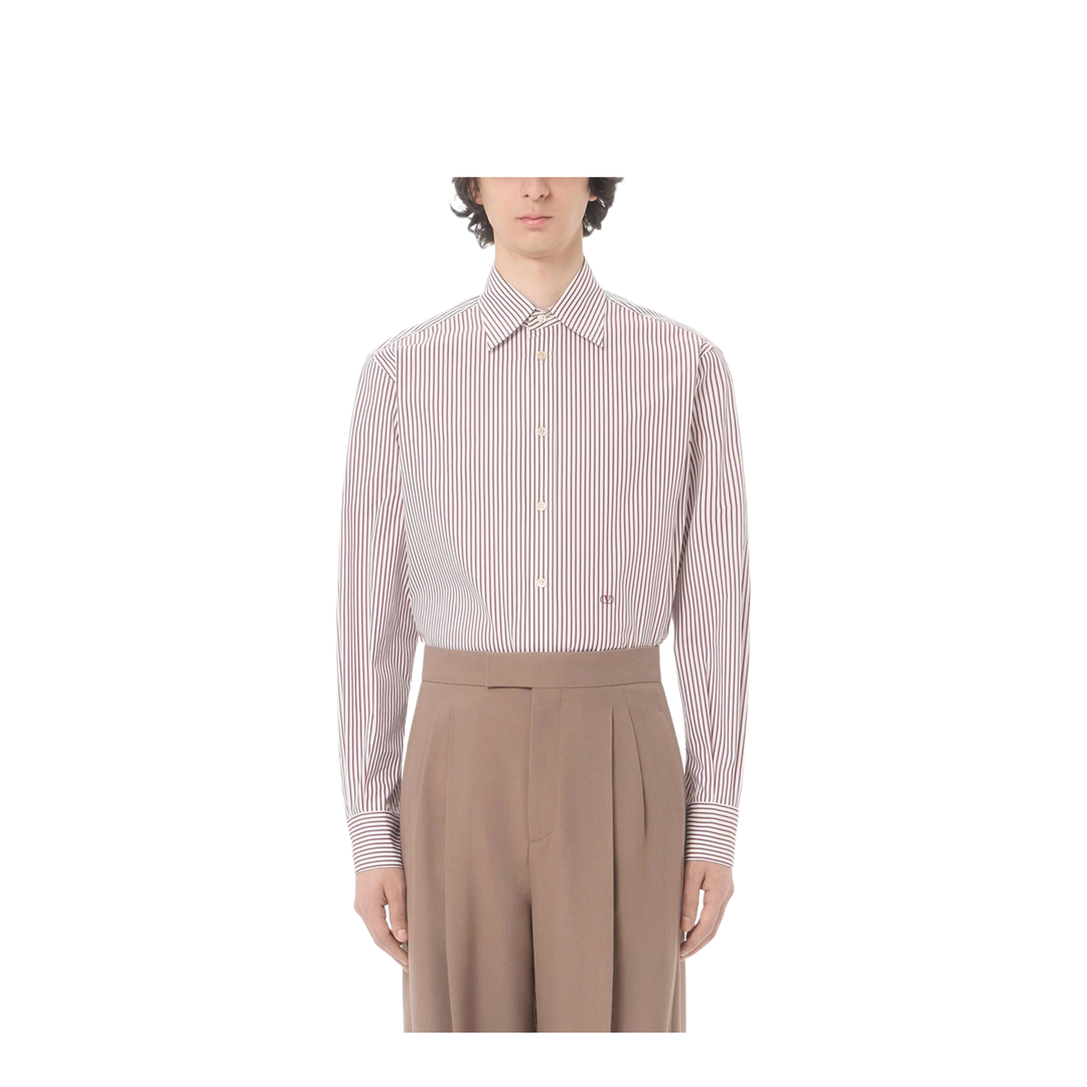 MAYFEYR - Valentino - Cotton Poplin Striped Shirt With Vlogo Embroidery - VABS81BMR