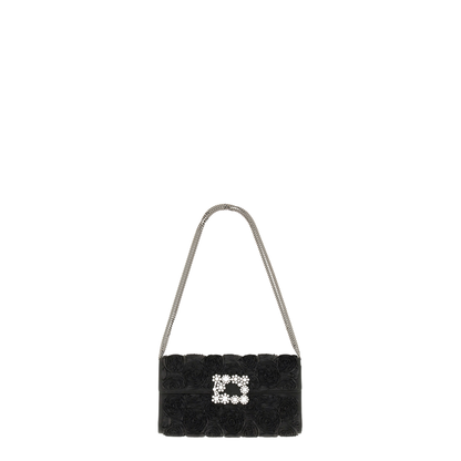 Satin Bag with Crystal Buckle and Rose Detail