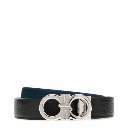 MAYFEYR - Ferragamo - Black Leather Reversible Belt - 670644791060NEROTITANICBLUE