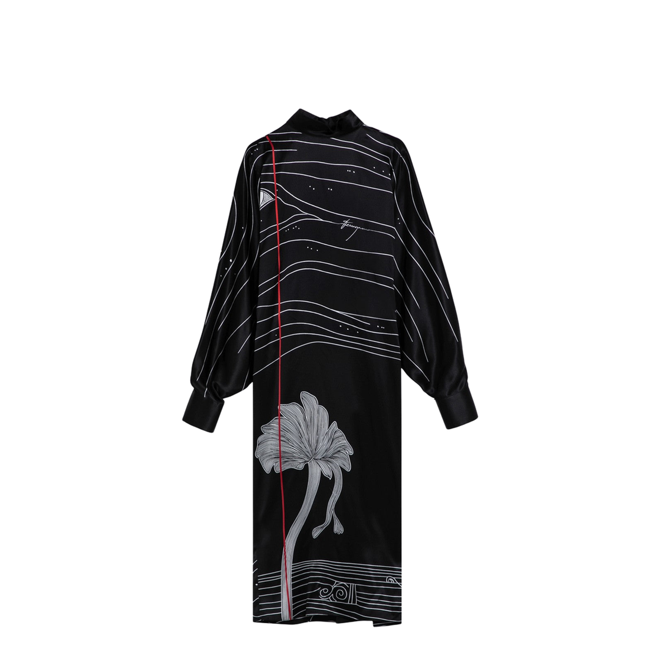 Black Silk Satin Midi Dress