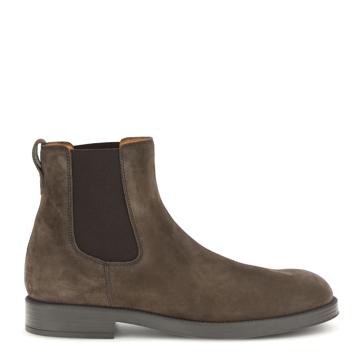 Coffee Brown Elasticated Side Panels Low Stacked Heel Round Toe