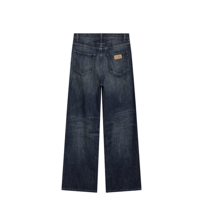 Wide Blue Washed Denim Jeans