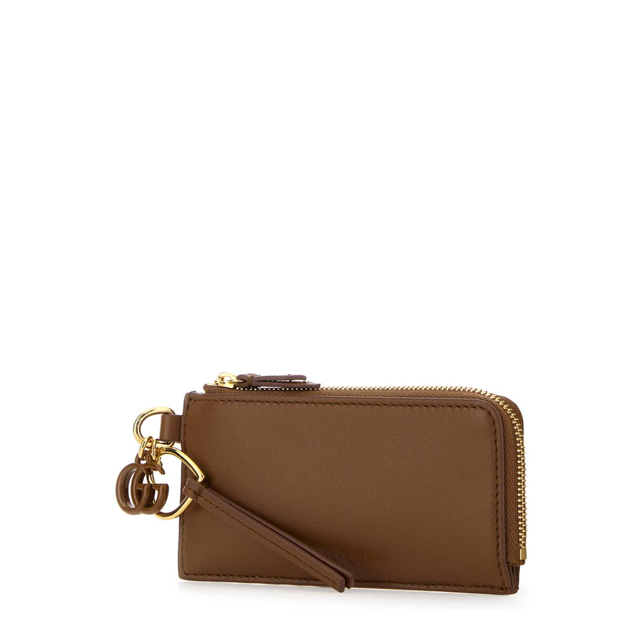 Card case with Double G charm in brown leather