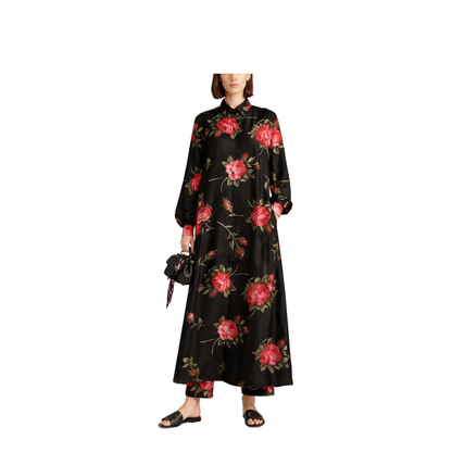 Rose Bouquet Print Twill Long Dress