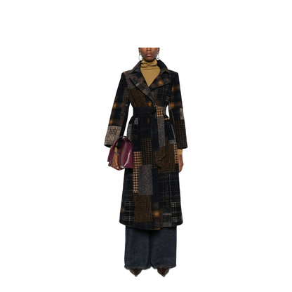 Patchwork Design Wool Coat